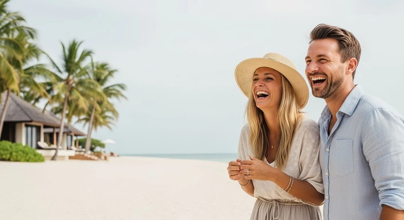 A couple laughing on the beach